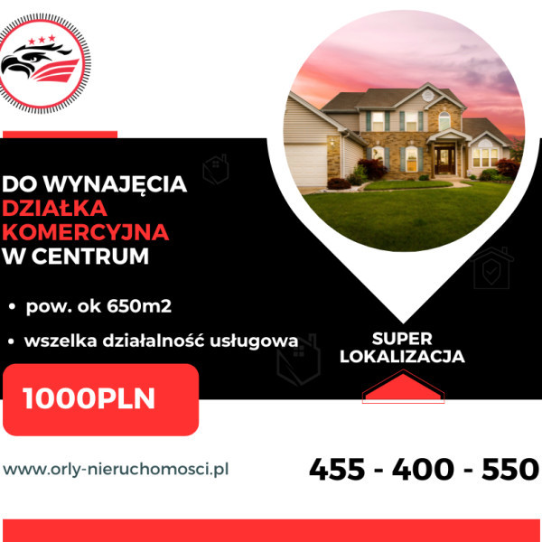 Działka komercyjna w Centrum miasta- wynajem