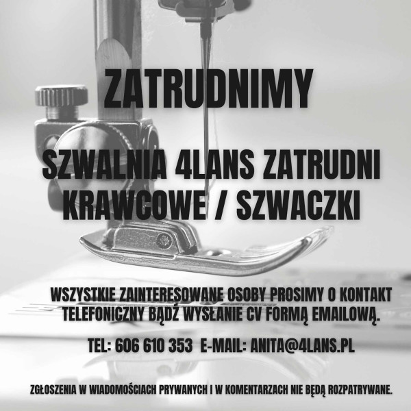 Zatrudnię szwaczki , krawcowe