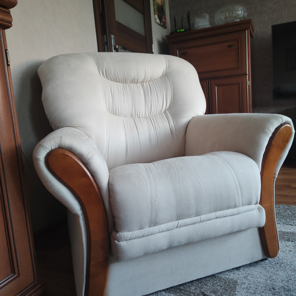 Komplet wypoczynkowy sofa plus fotel ecru 