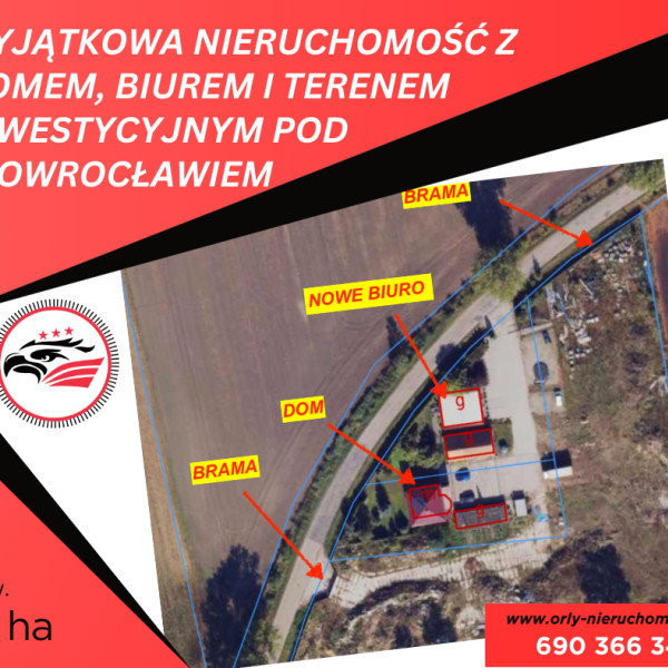 Wyjątkowa nieruchomość z domem, biurem i terenem inwestycyjnym pod Inowrocławiem