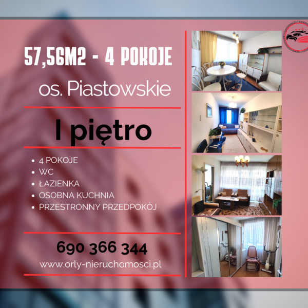 Przestronne mieszkanie 4-pok./ 1 piętro na Os. Piastowskim – Spokojna Lokalizacja, Niski Czynsz!