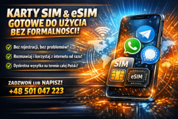 |📲 Zarejestrowane karty SIM, eSIM oraz złote numery – wygodne rozwiązania gotowe do użycia 🔐