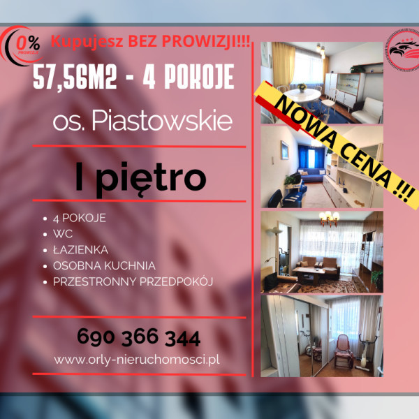 Przestronne mieszkanie 4-pok./ 1 piętro na Os. Piastowskim – Spokojna Lokalizacja, Niski Czynsz!