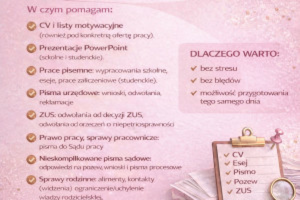 |Pisanie pism sądowe, szkolne, ZUS,PEFRON, odwołania ,pozwy ,sprzeciwy