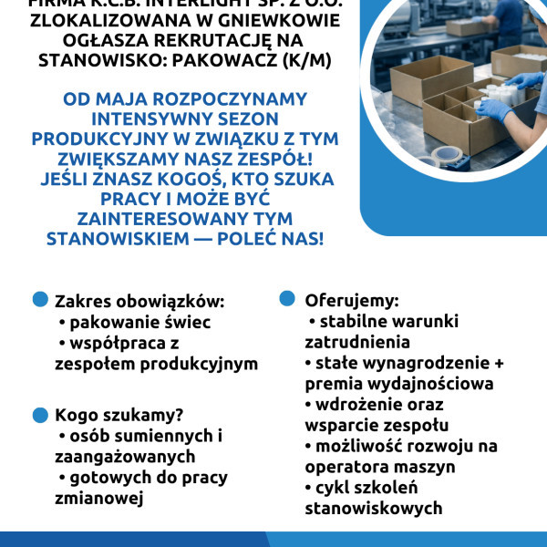 Pakowacz (K/M) przy produkcji świec