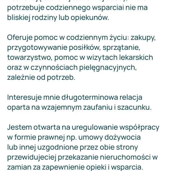 Opieka nad osoba starsza samotna