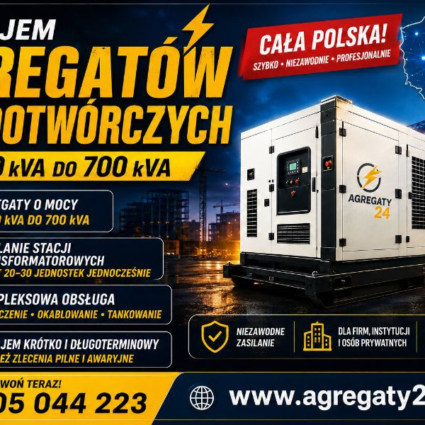 AGREGATY PRĄDOTWÓRCZE DO 700 kVA  - WYNAJEM - USŁUGI