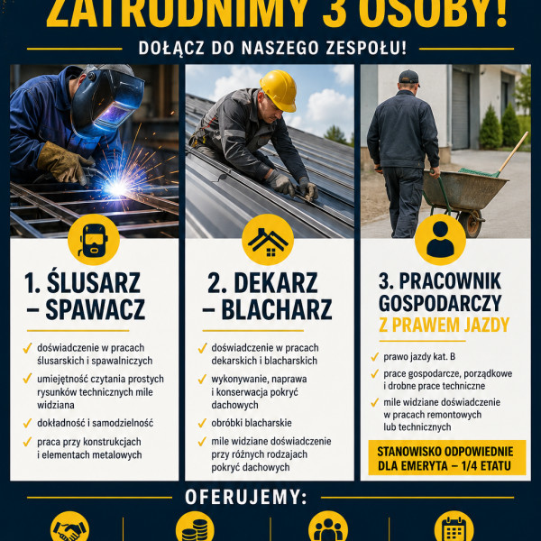 Pracownicy poszukiwani ślusarz, dekarz