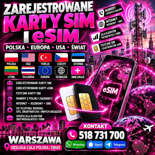 PROMOCJA Zarejestrowane Karty SIM i eSIM – Polska i cały świat 🌍 Darmowa wysyłka eSIM!