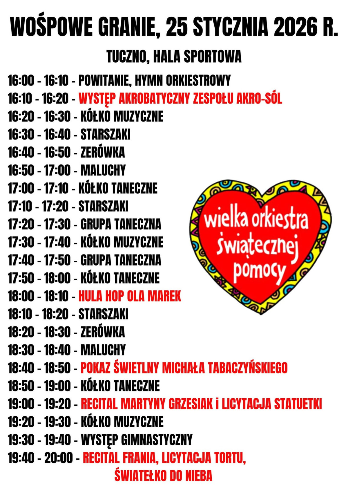 WOŚP Tuczno Zespół Placowek śwaitowych w Tucznie ,25.01.2026 