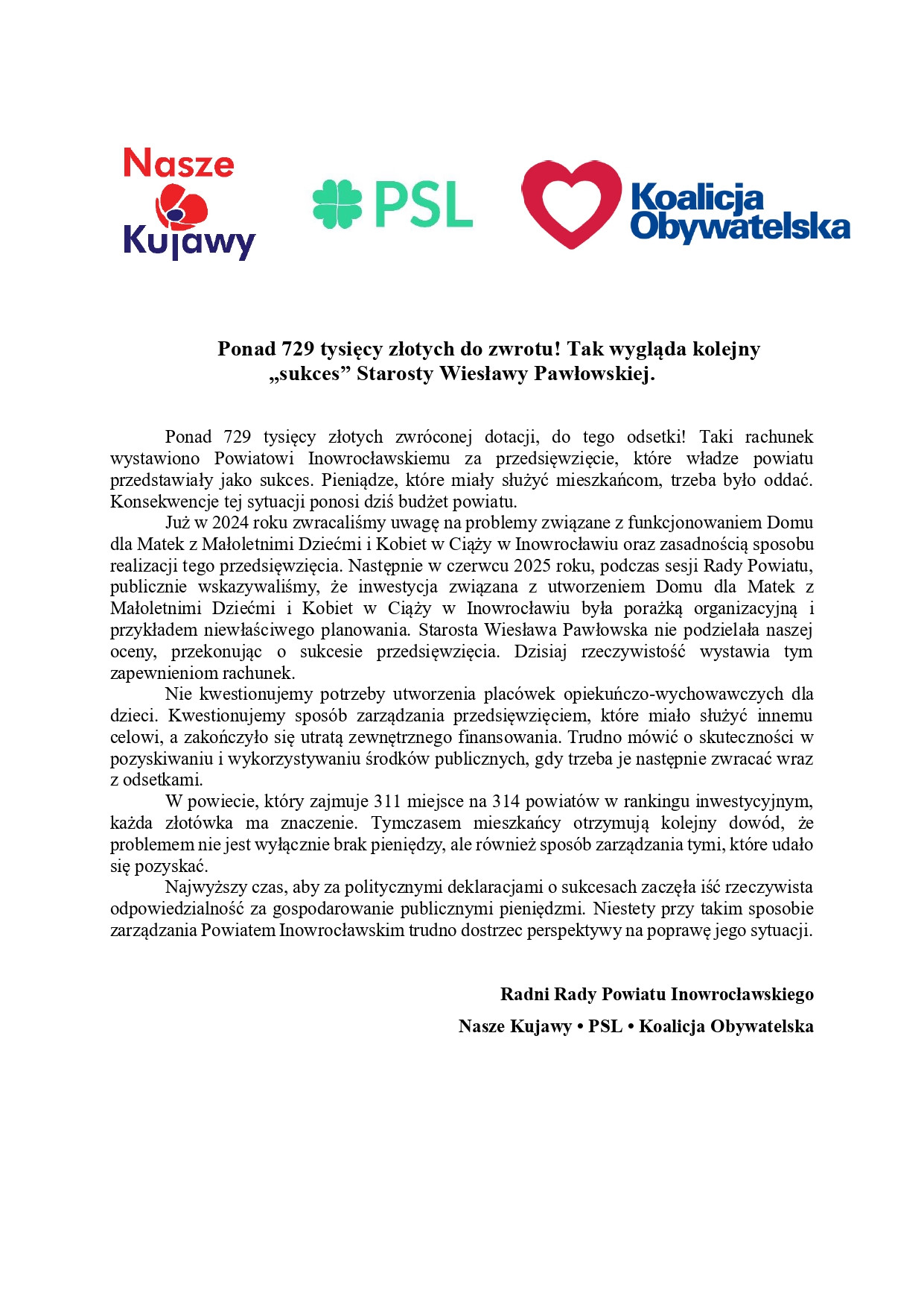 Dom dla Matek - oświadczenie - Nasze Kujawy - PSL - KO_page-0001