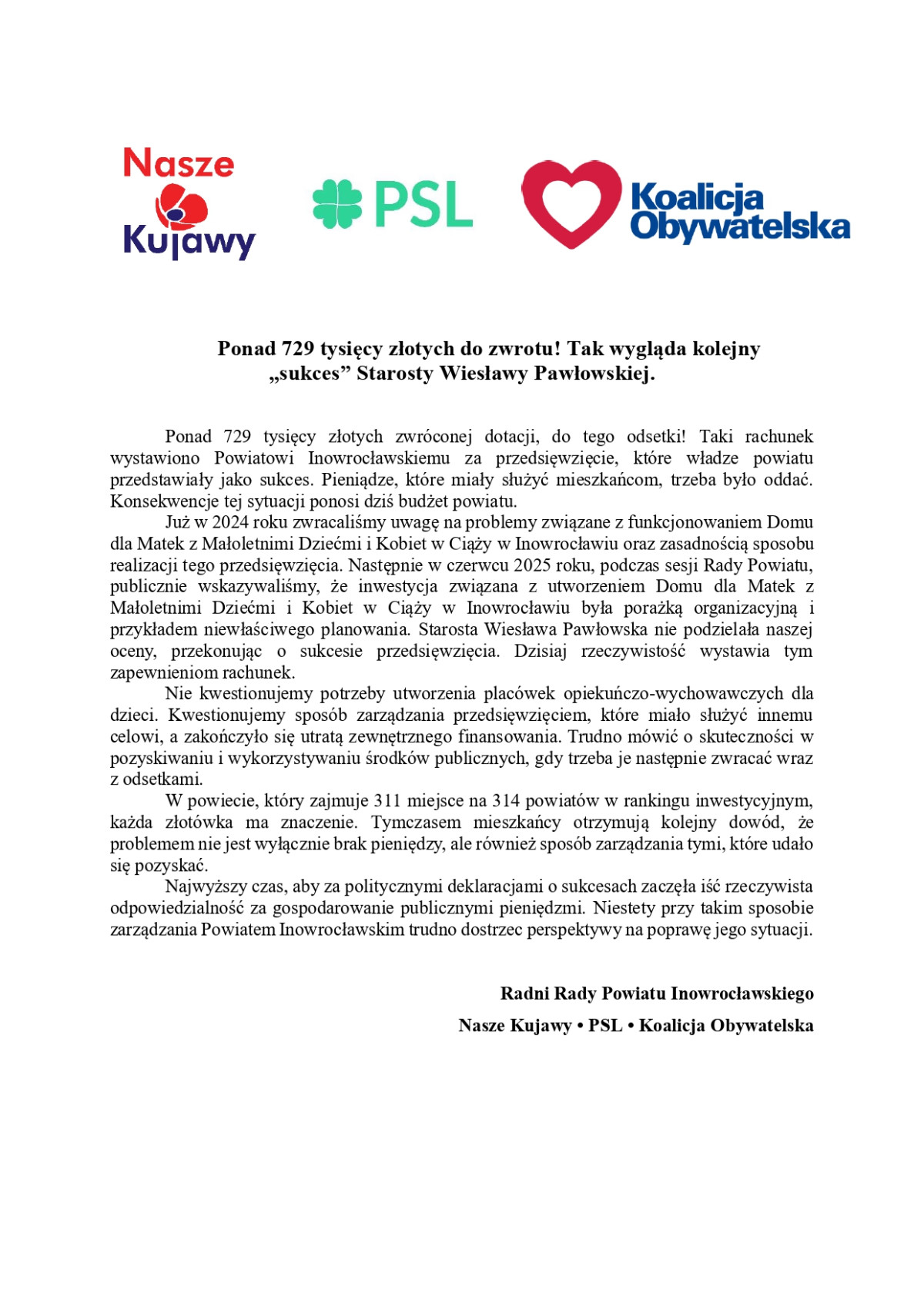 Dom dla Matek - oświadczenie - Nasze Kujawy - PSL - KO_page-0001