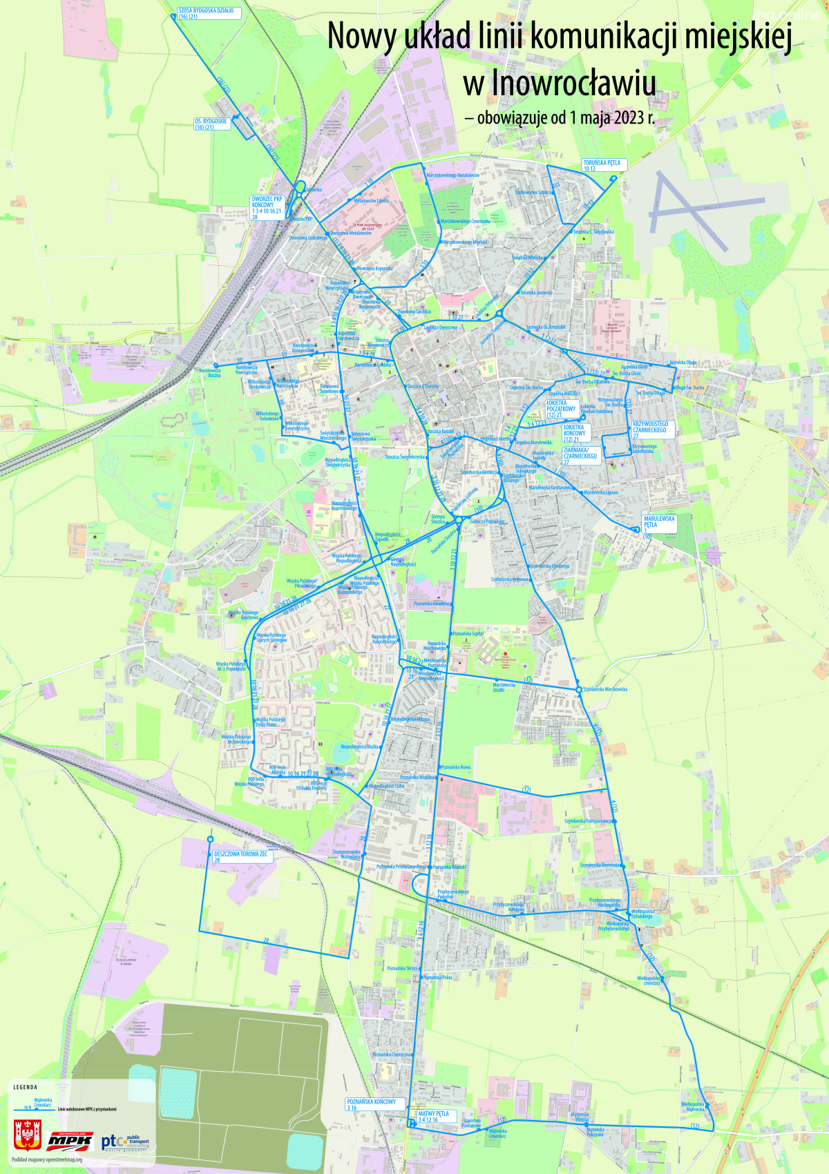 Nowy układ linii komunikacji miejskiej w Inowrocławiu (obowiązuje od 1 maja)