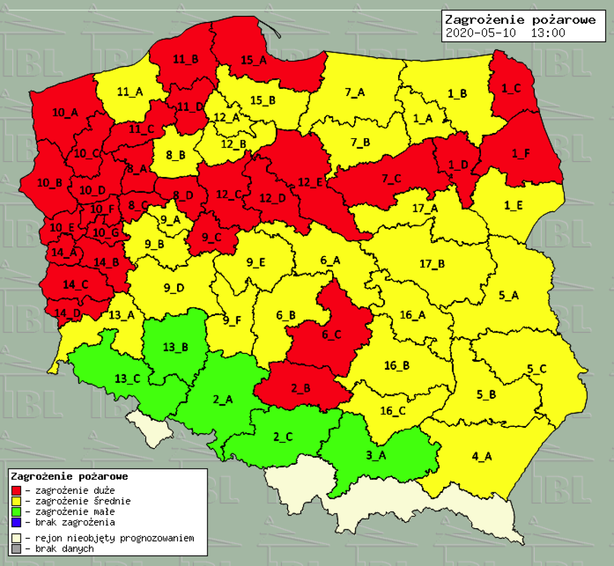 Mapa zagrożenia pożarowego 10-05-2020
