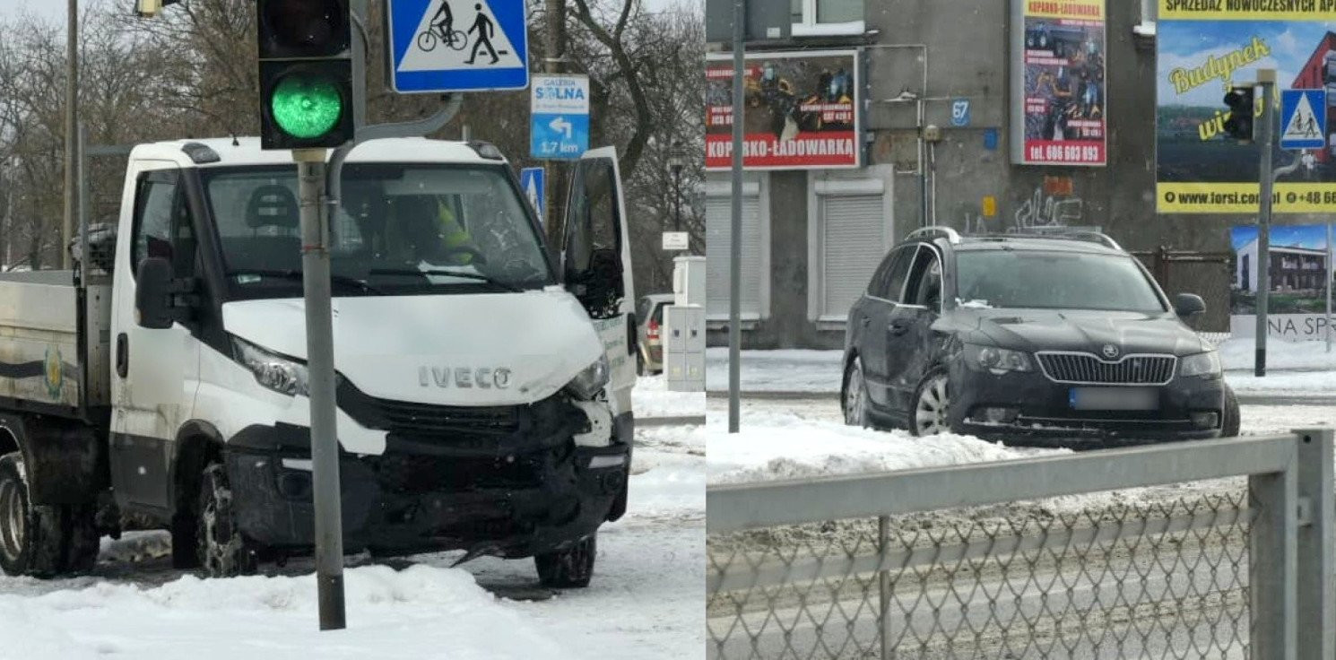 Inowrocław - Kolizja dostawczaka z osobówką przy ratuszu