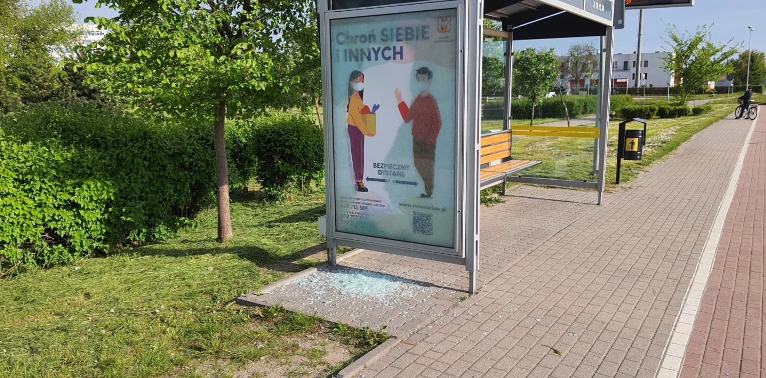 Inowrocław - Zdewastowano wiatę przystankową przy szpitalu