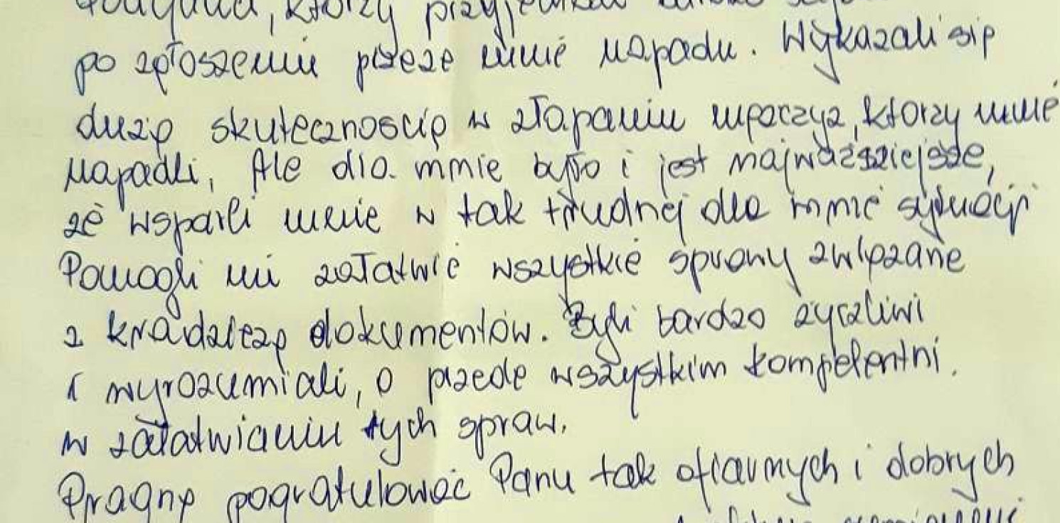 Inowrocław - Napadnięta w Solankach kobieta napisała list