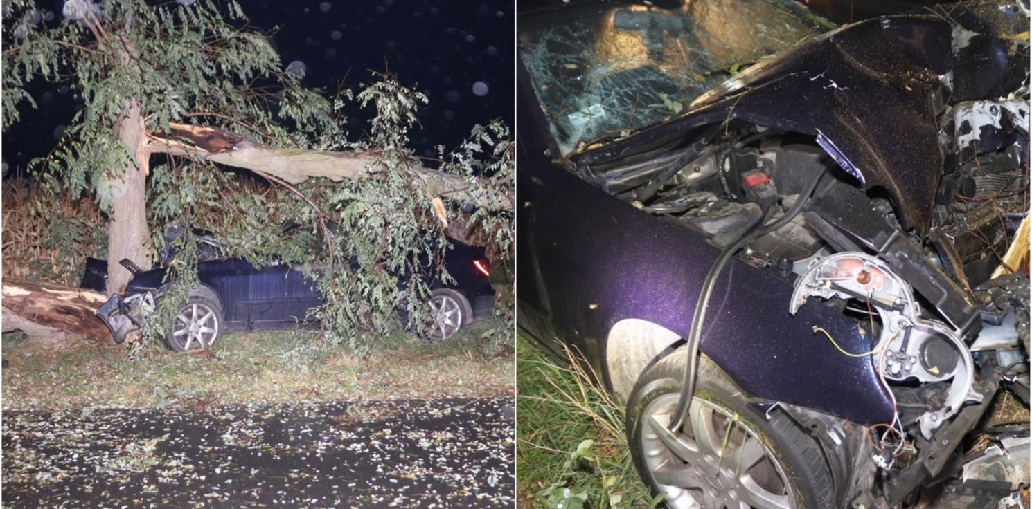 Region - Pijany kierowca roztrzaskał mercedesa na drzewie