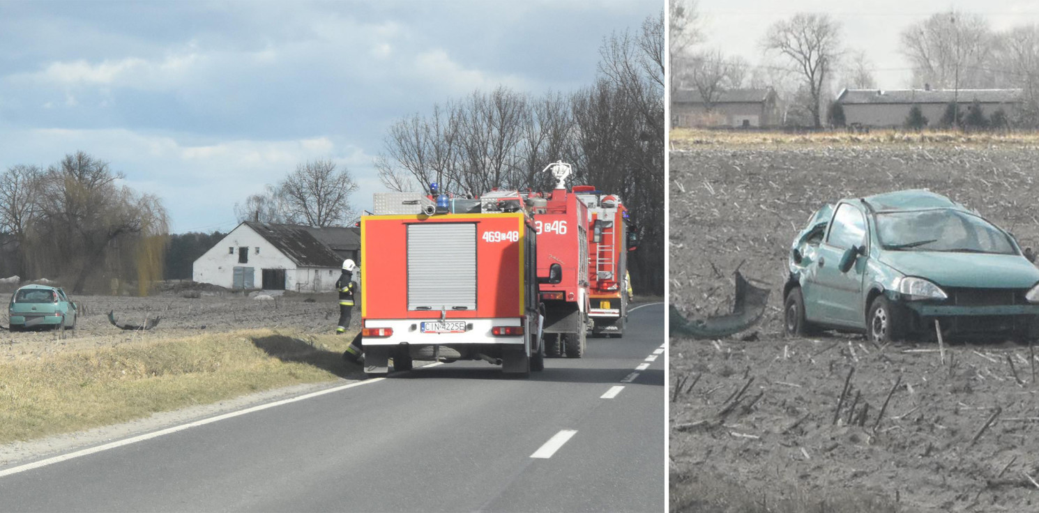Dąbrowa Biskupia - Zniszczony opel na środku pola. Co się stało?