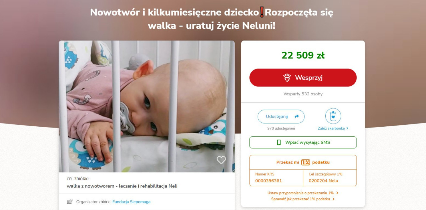 Barcin - 8-miesięczna Nela potrzebuje pomocy. Ma nowotwór
