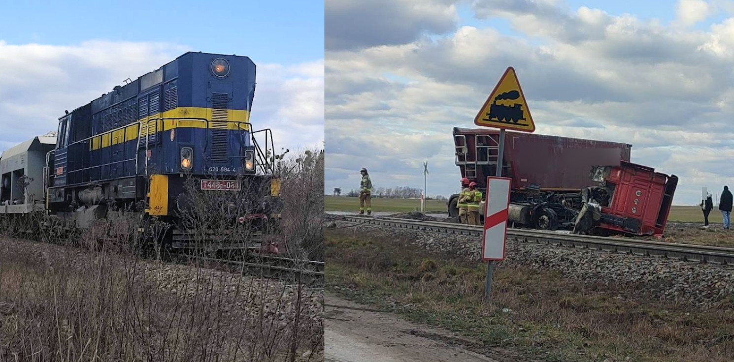 Region - Zderzenie ciężarówki z pociągiem. Kierowca uwięziony w pojeździe