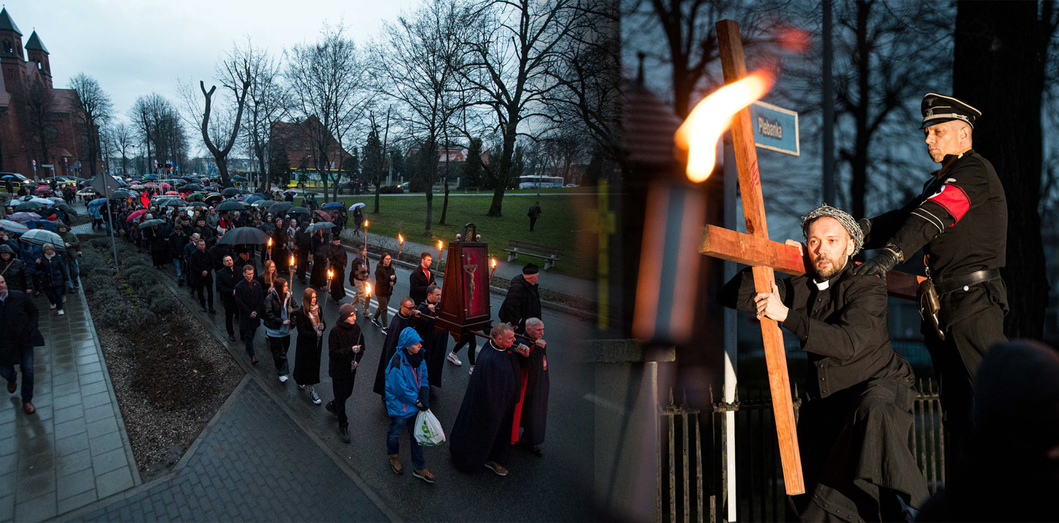 Inowrocław - Droga krzyżowa w strugach deszczu przeszła ulicami Inowrocławia