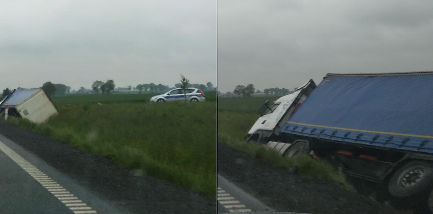 Inowrocław - TIR w rowie. Wypadek na obwodnicy