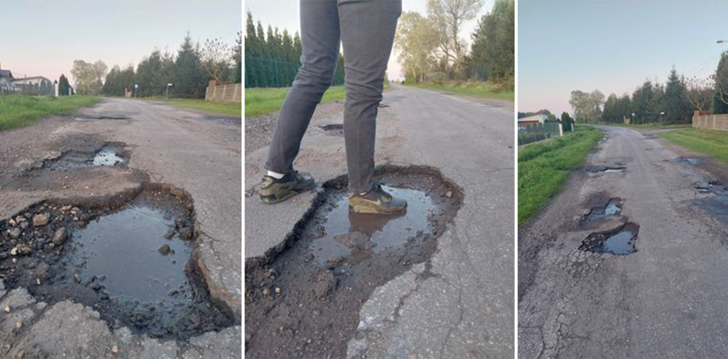 Dąbrowa Biskupia - Jazda tą drogą grozi wypadkiem. Wkrótce będzie lepiej