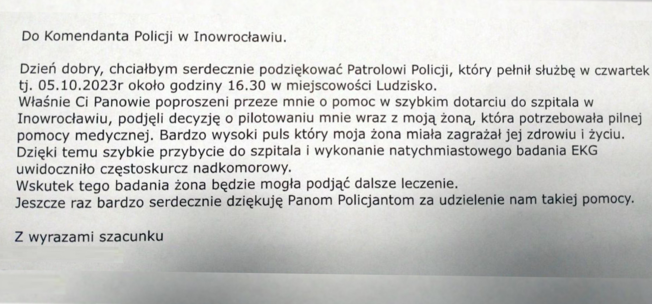 Inowrocław - Podziękowali za pomoc w dotarciu do szpitala