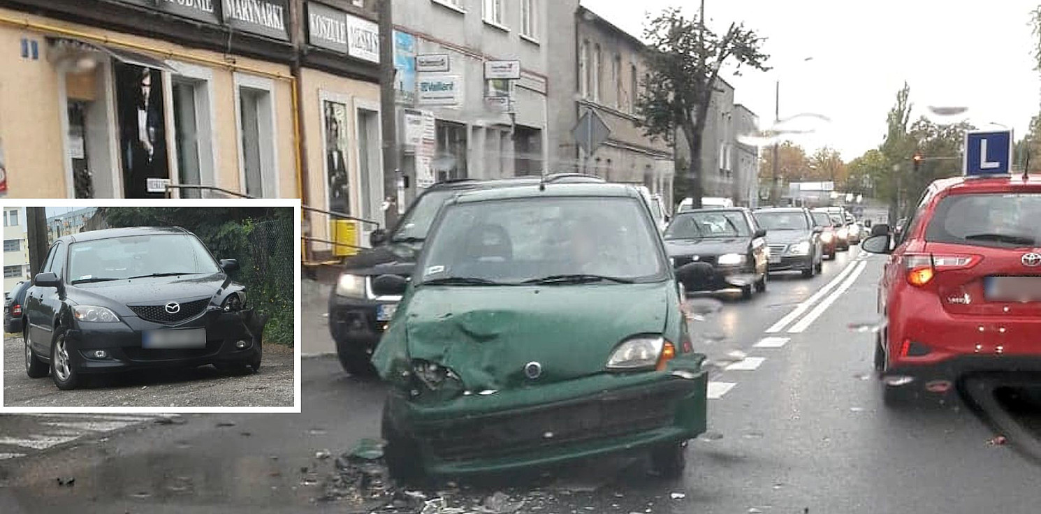 Inowrocław - Kolizja mazdy i fiata na Świętokrzyskiej