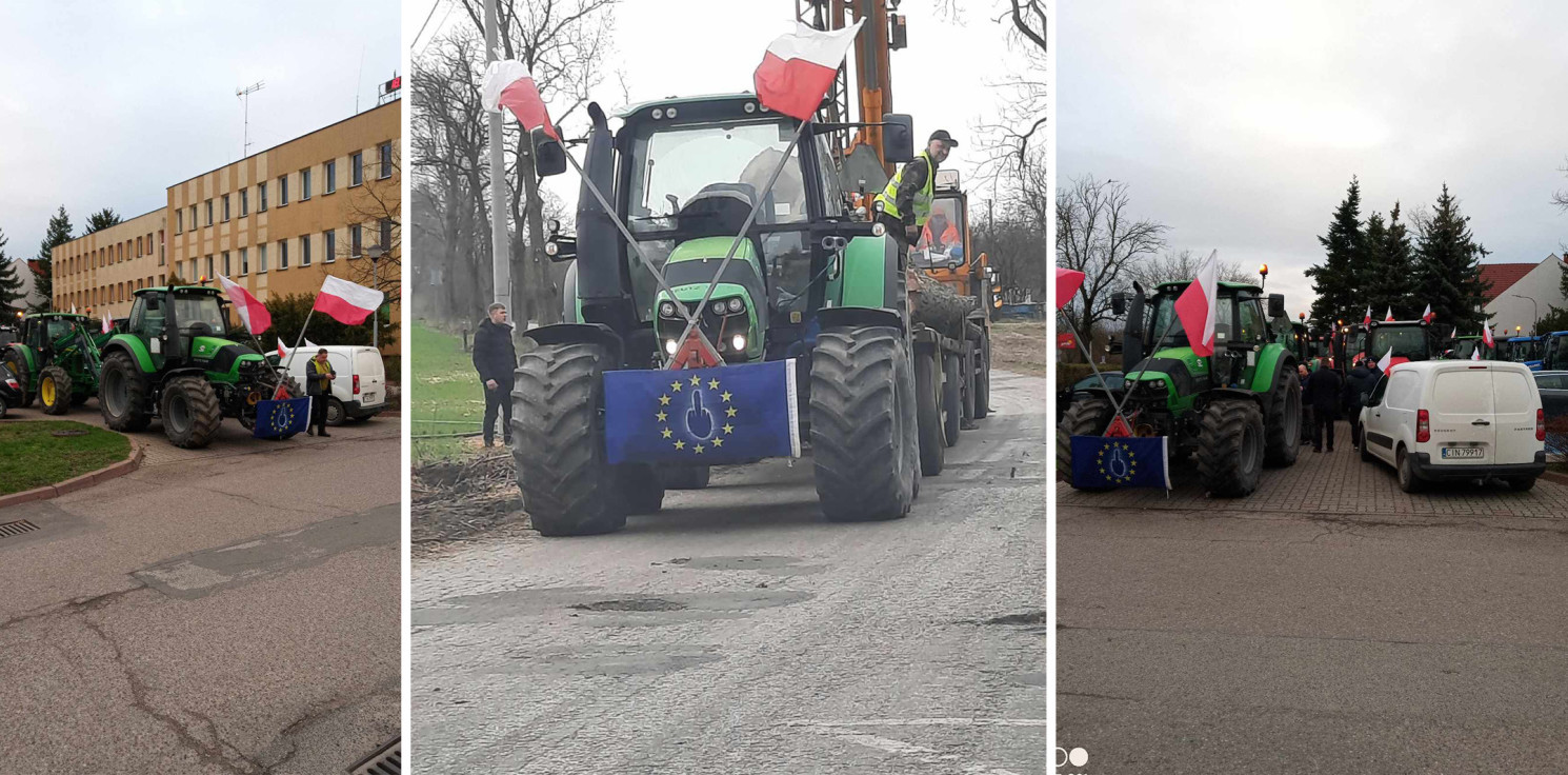 Janikowo.online - Rolnicy zablokowali ciągnikami parking przed Urzędem Miasta i Gminy Janikowo