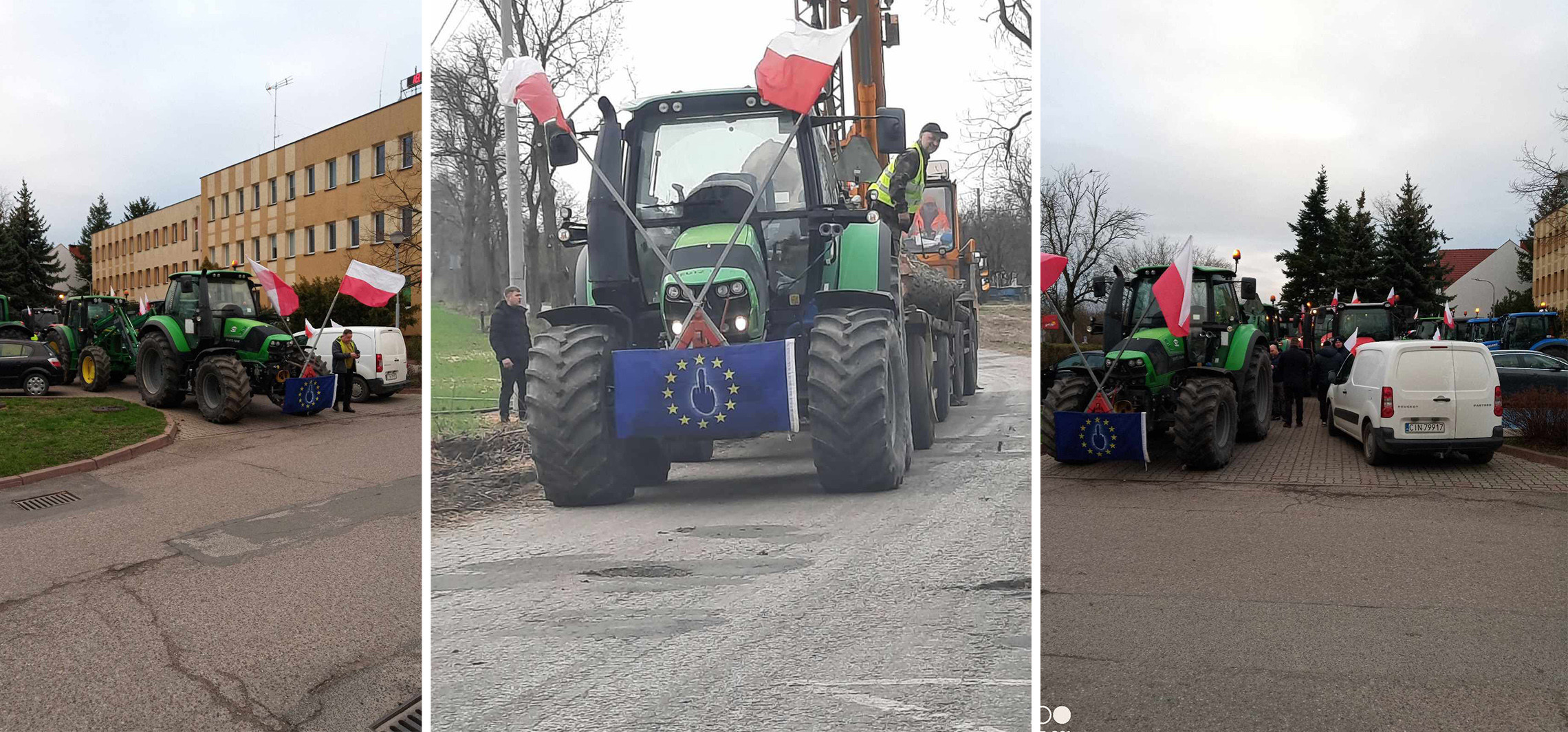 Janikowo - Rolnicy zablokowali ciągnikami parking przed Urzędem Miasta i Gminy Janikowo