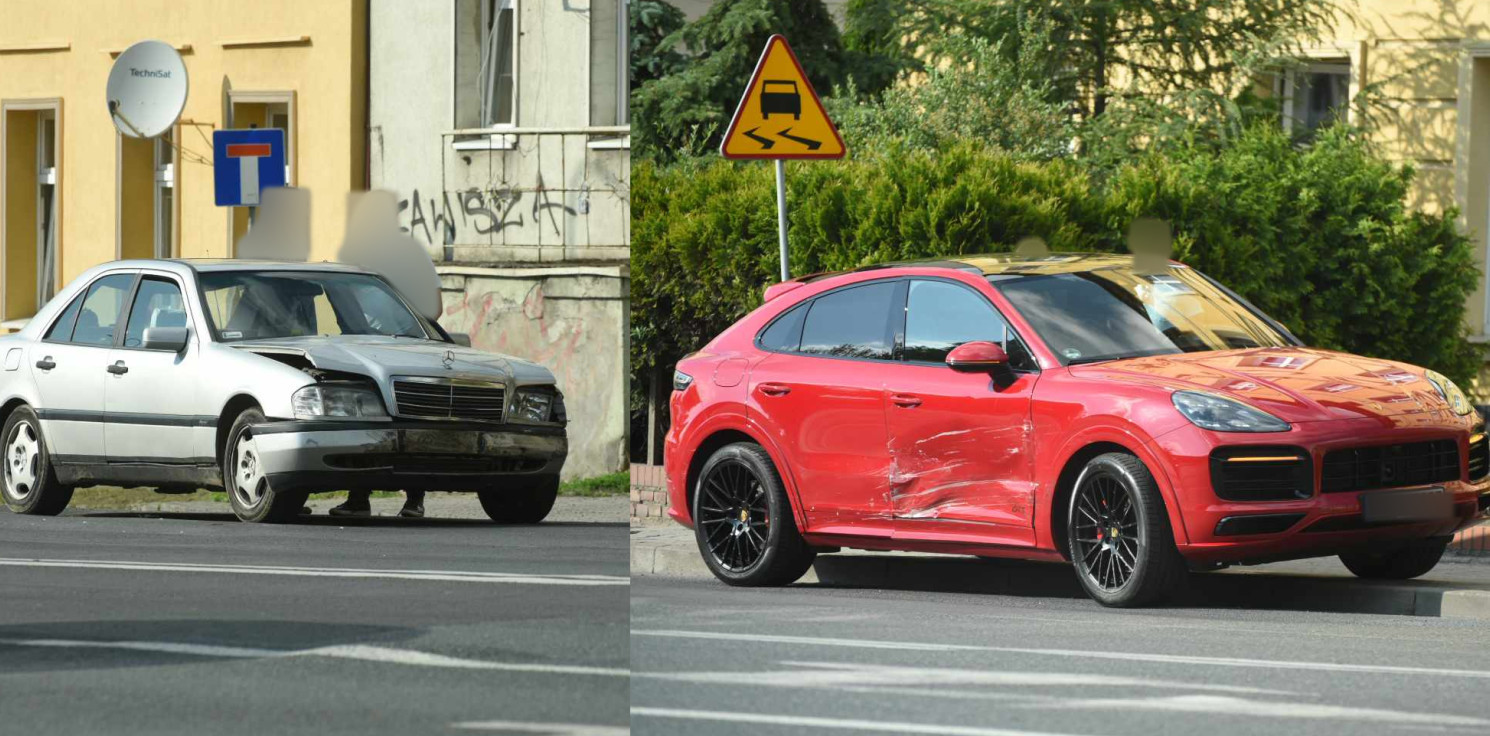 Inowrocław - Na Dworcowej mercedes zderzył się z porsche