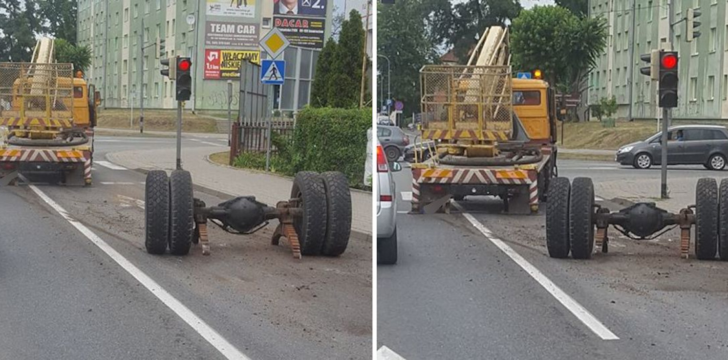 Inowrocław - Ciężarówka... zgubiła tylną oś