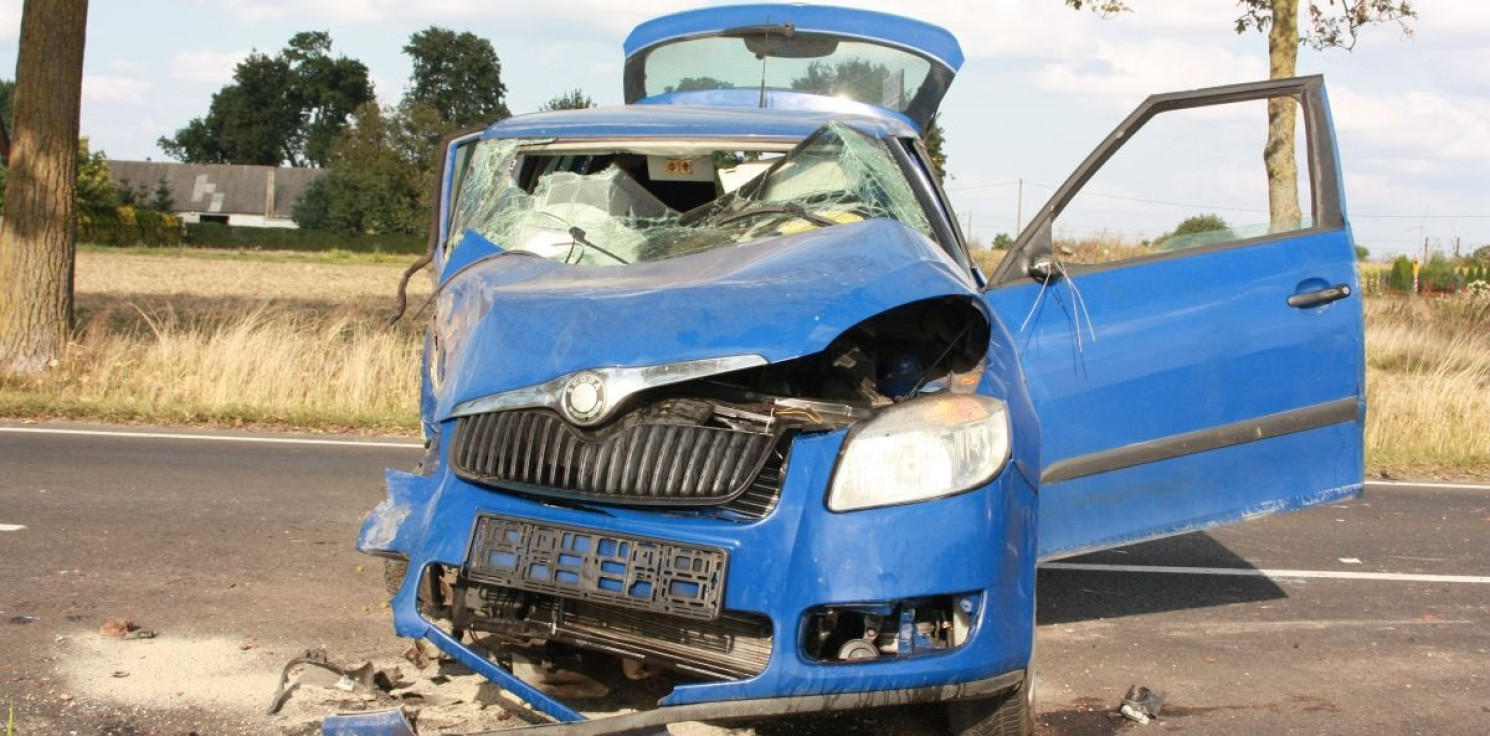 Złotniki Kuj. - Skoda uderzyła w drzewo. Samochód kompletnie zniszczony, a kierująca bez obrażeń