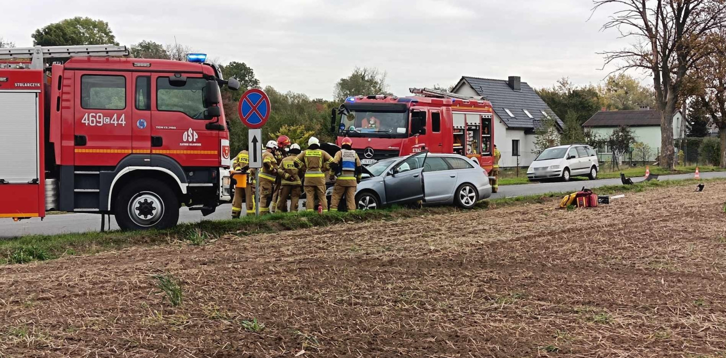 Złotniki Kuj. - Audi uderzyło w drzewo i wpadło do rowu