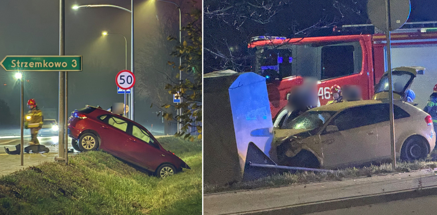 Gmina Inowrocław - Kraksa w Sławęcinku. Oba auta wypadły z drogi