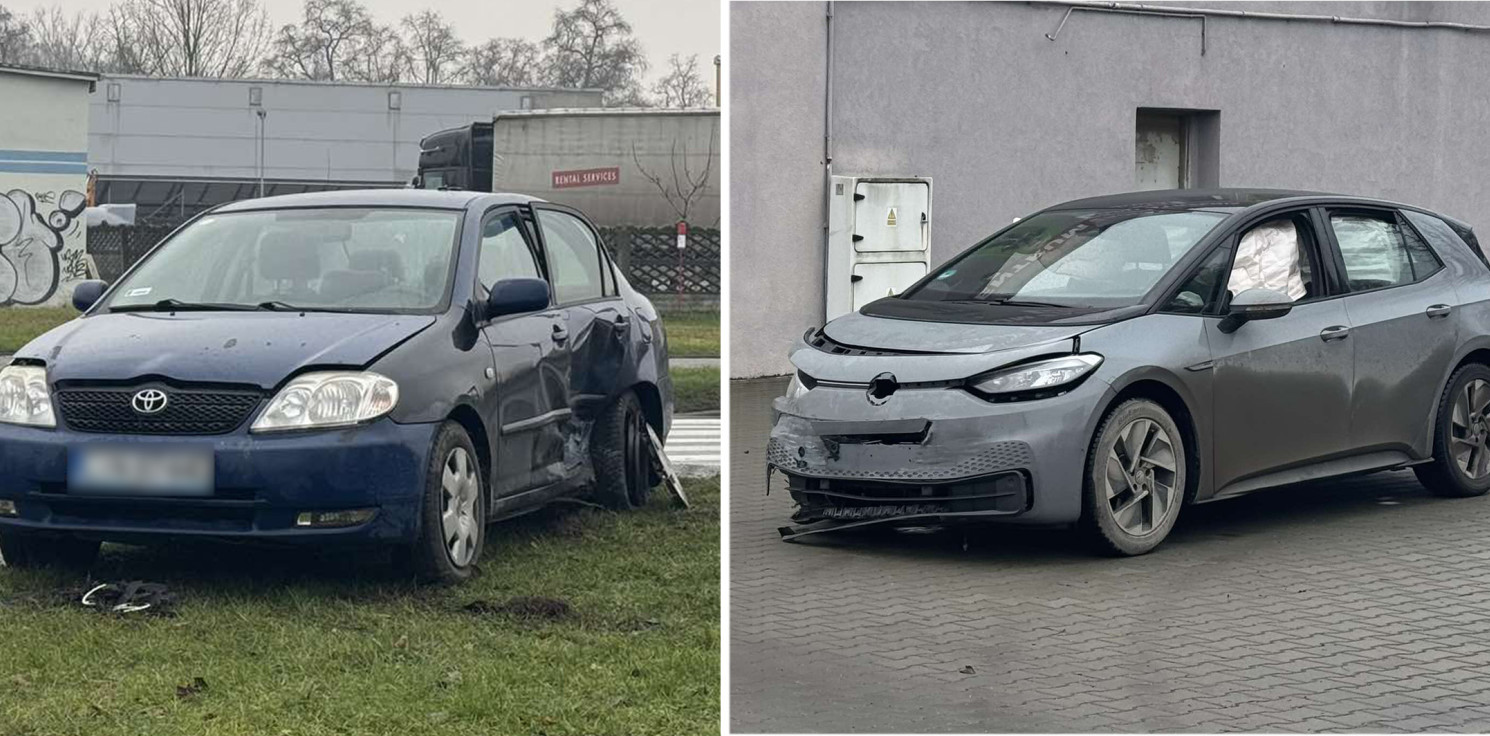Inowrocław - Zderzenie elektrycznego volkswagena z toyotą