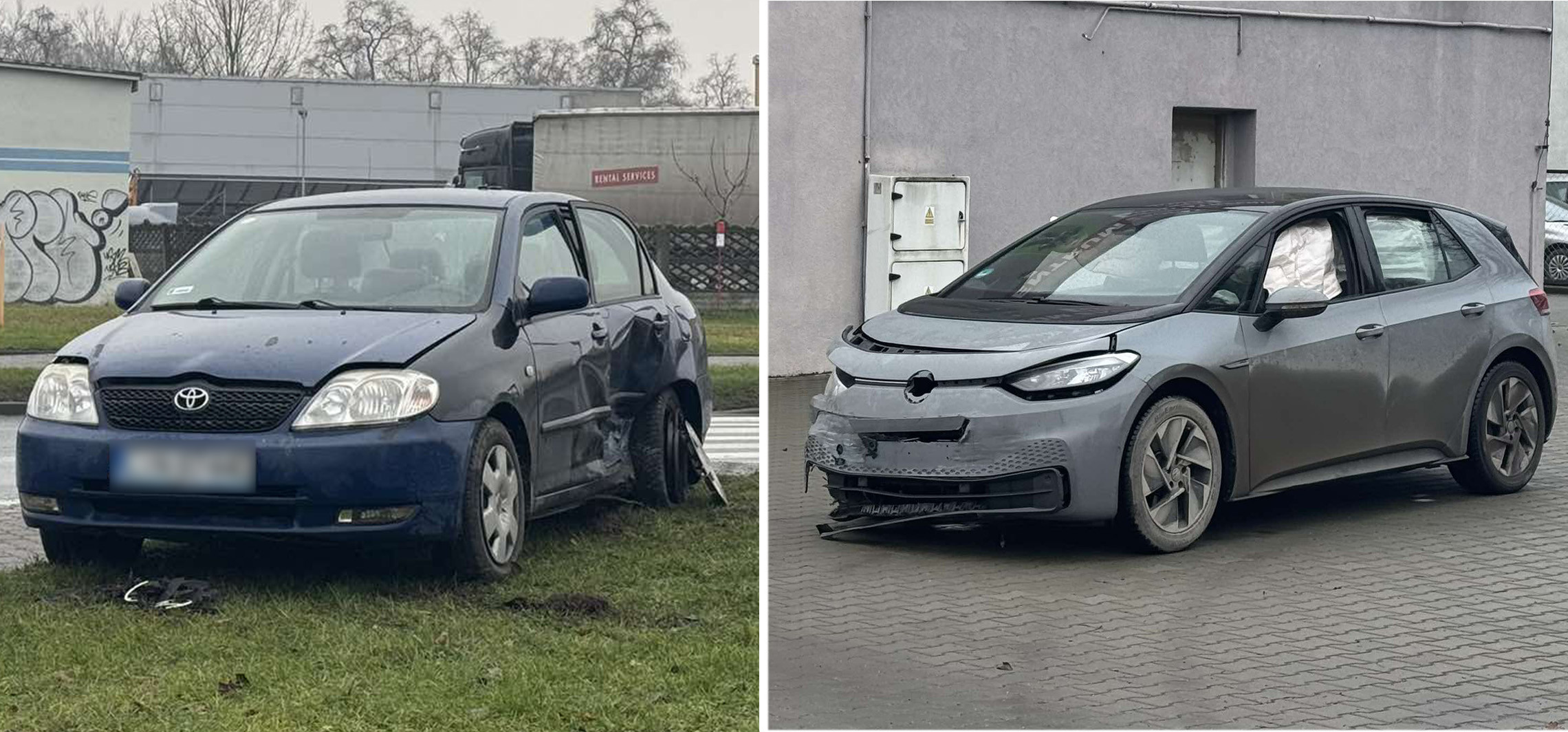 Inowrocław - Zderzenie elektrycznego volkswagena z toyotą