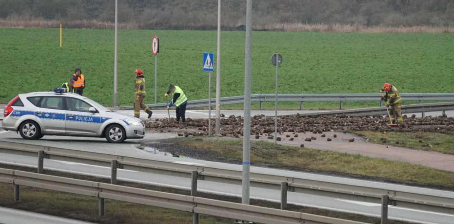Inowrocław - Buraki na drodze, wjazd na obwodnicę był zablokowany