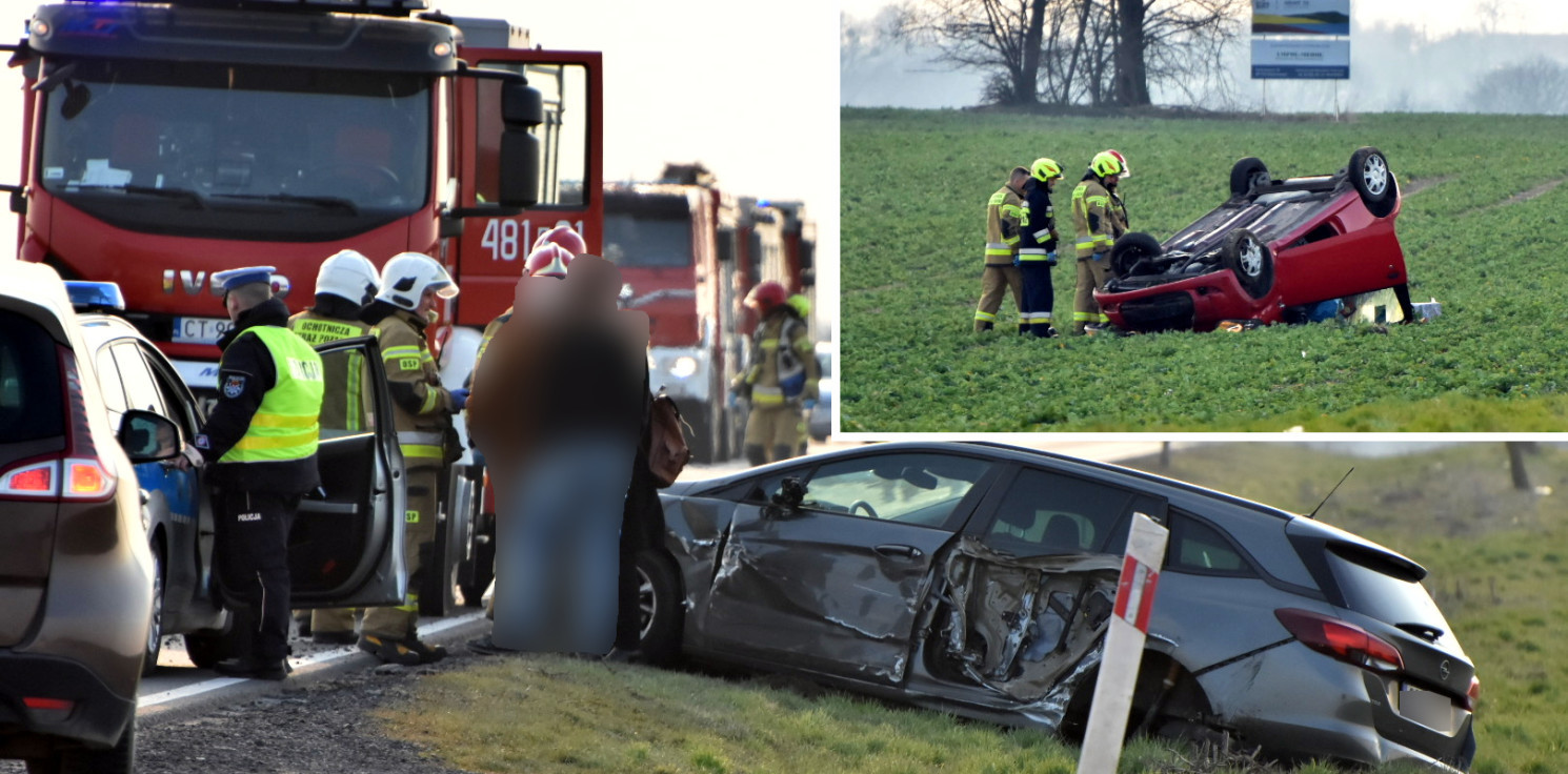 Region - Kraksa pod Strzelnem, jedno auto dachowało