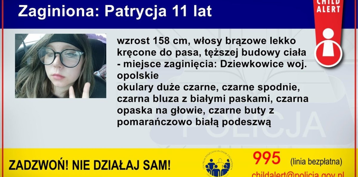 Kraj - Child Alert: poszukiwana jest 11-letnia Patrycja Głowania 