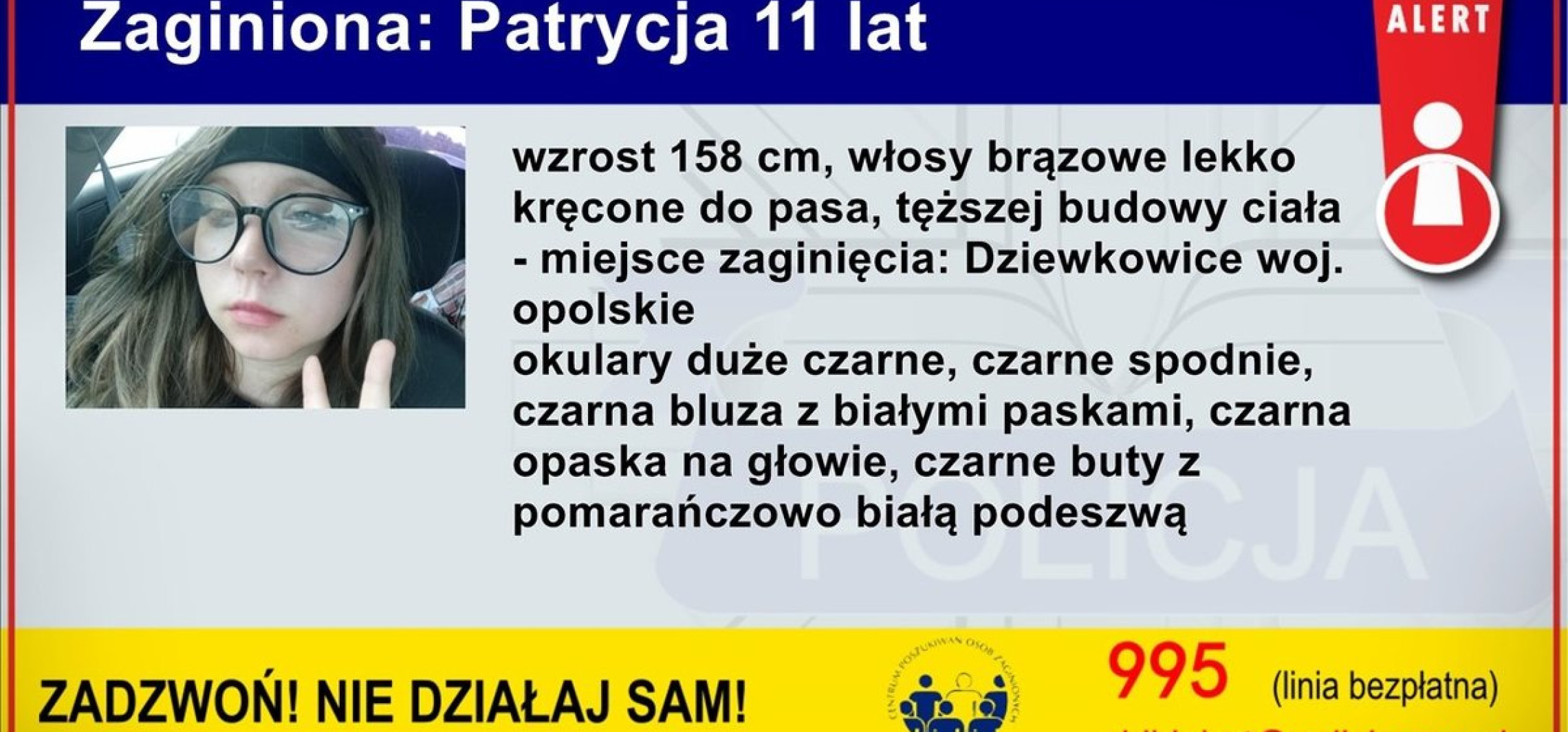 Child Alert: poszukiwana jest 11-letnia Patrycja Głowania