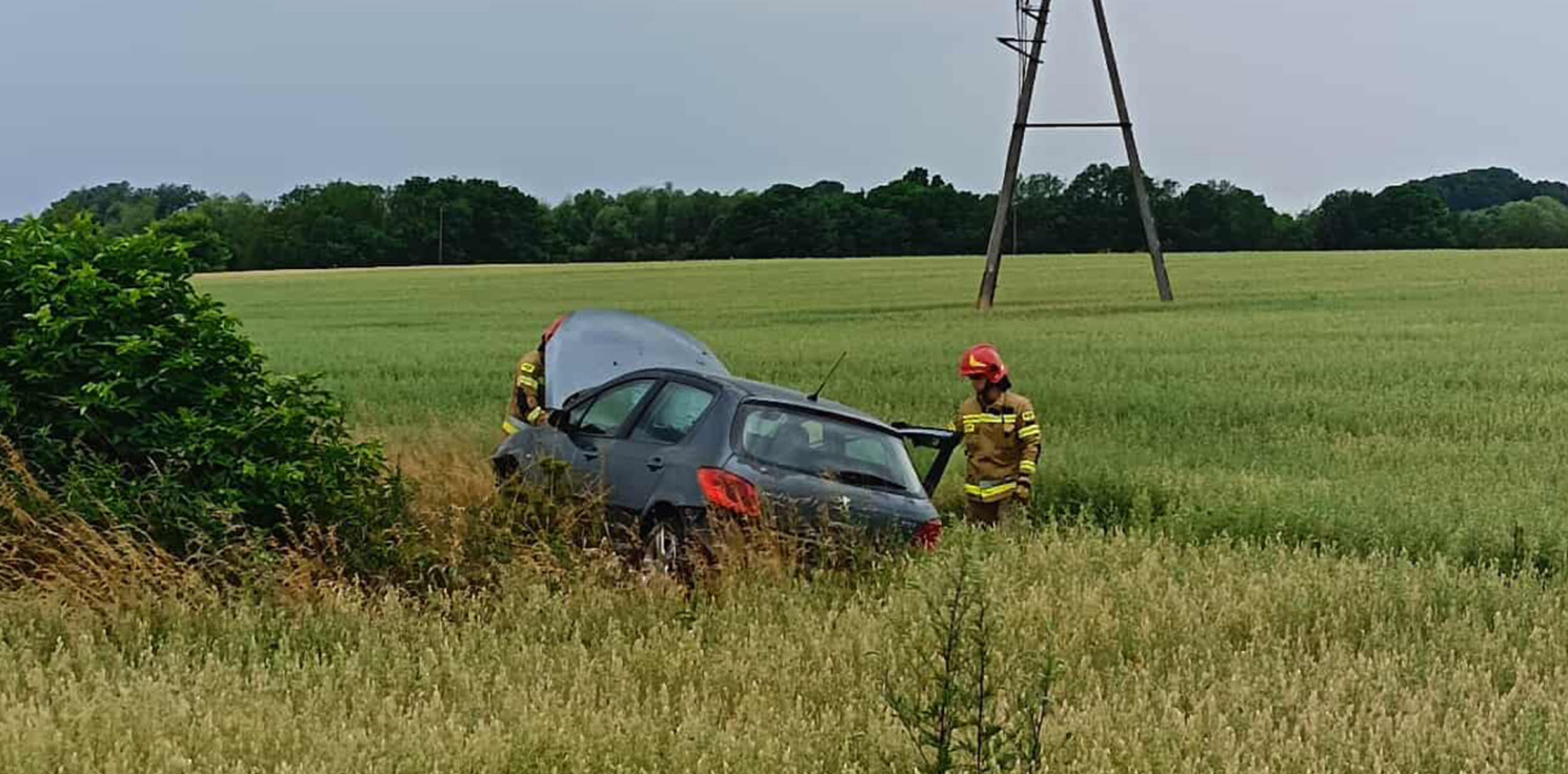 Pakość - Peugeot wypadł z drogi i zatrzymał się w polu