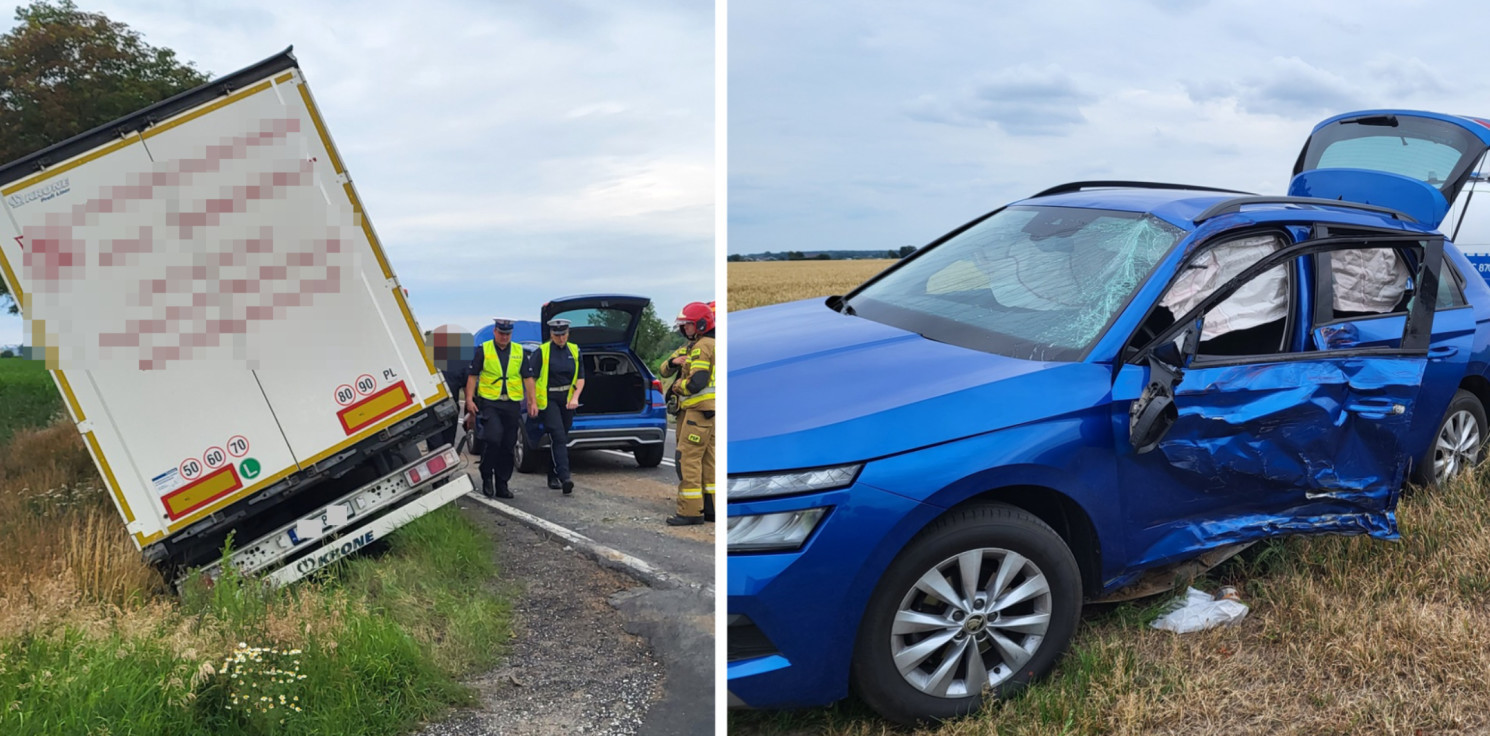 Radziejów - Skoda skręcała, ciężarówka wyprzedzała