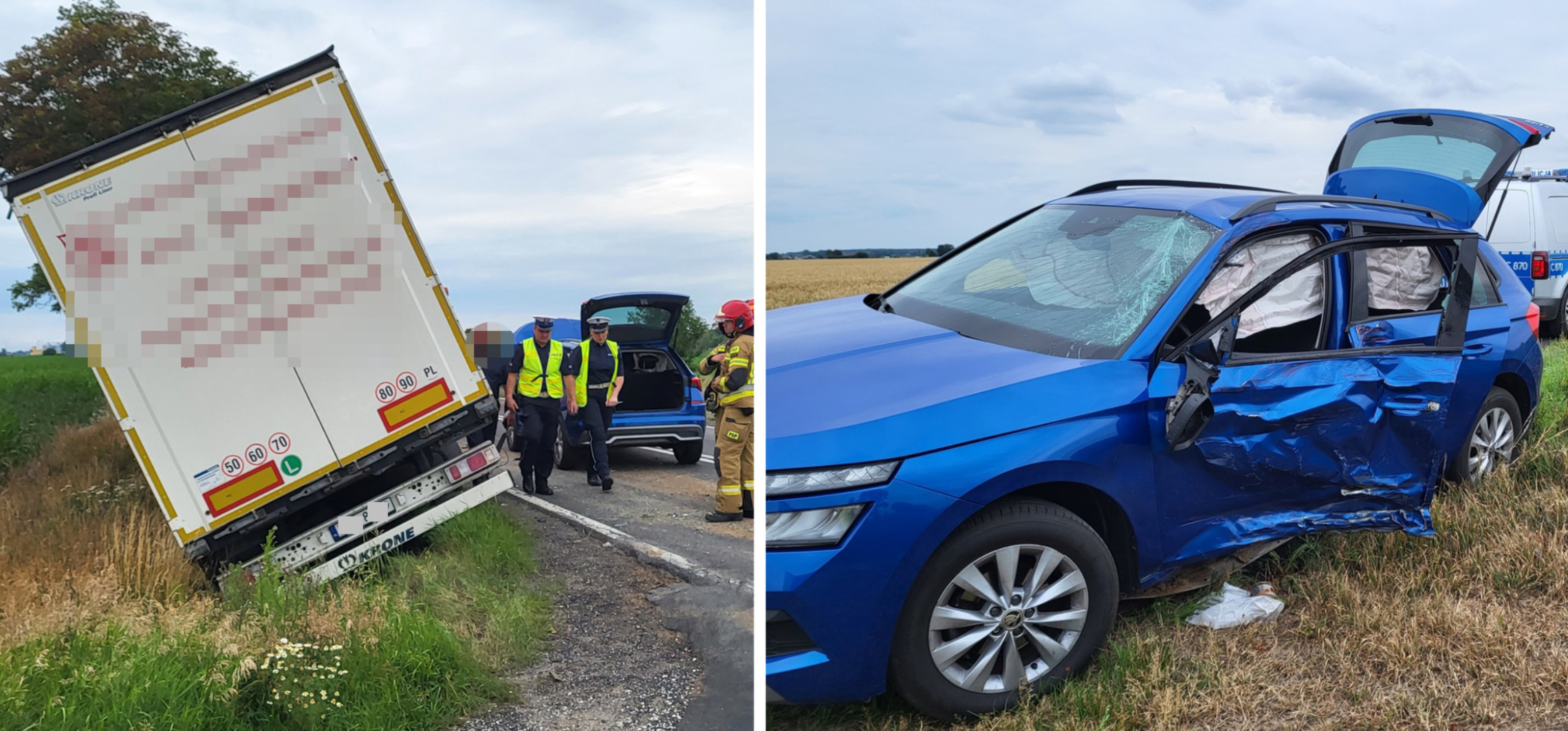 Skoda skręcała, ciężarówka wyprzedzała