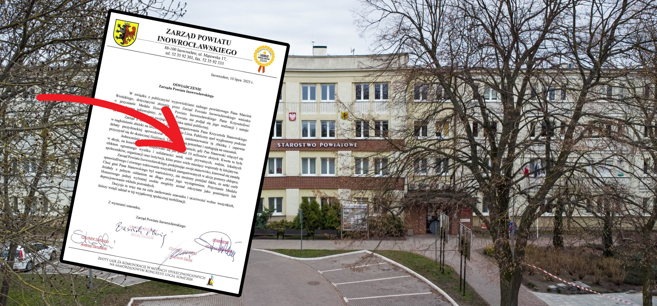 Inowrocław - Zarząd powiatu tłumaczy, dlaczego nie przyzna medalu Stanowskiemu. W jednym się myli [akt.]