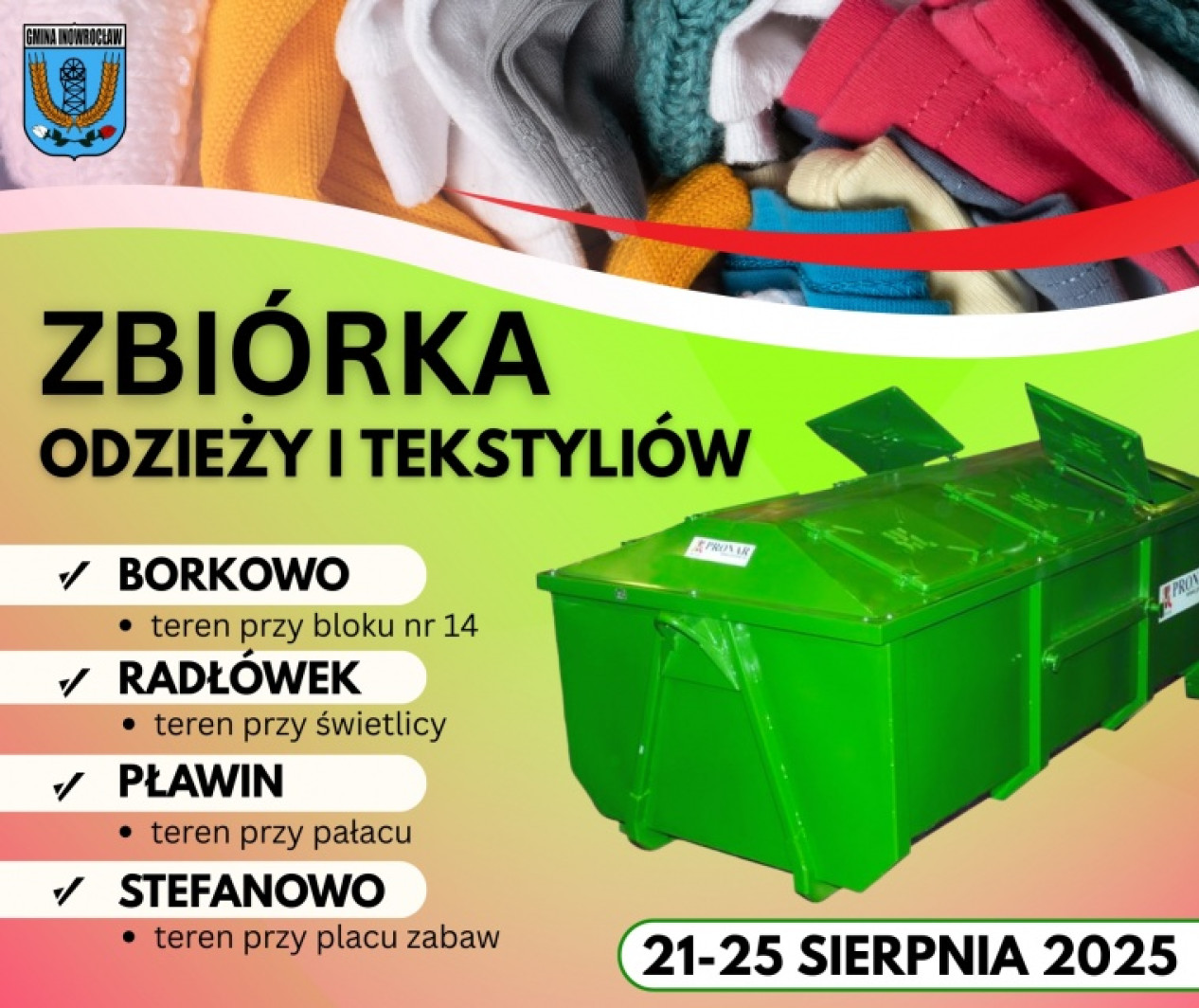 Zbiórka odzieży i tekstyliów w gminie