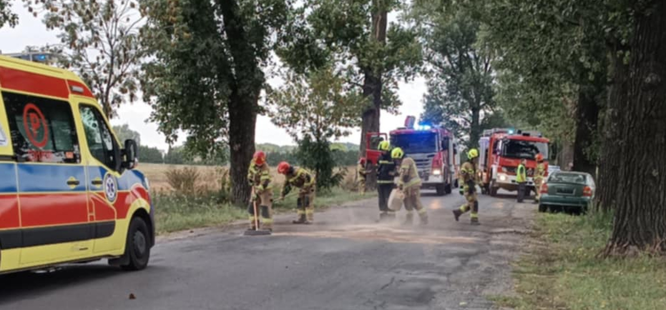 Auto uderzyło w drzewo, droga była zablokowana