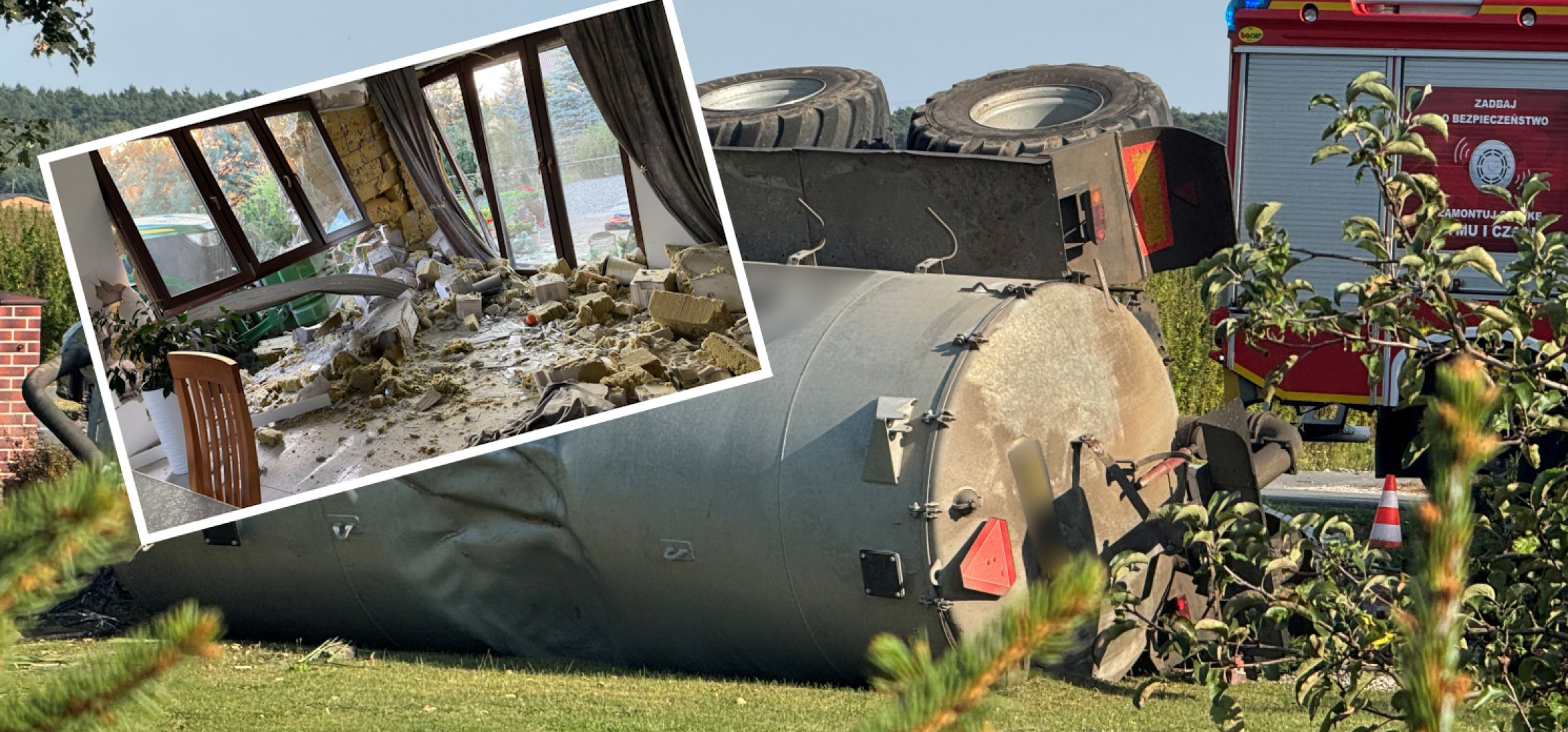Ciągnik z cysterną uderzył w dom. To cud, iż nikt nie zginął!